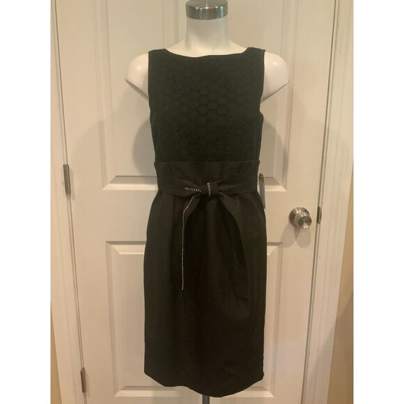 Anayi Blum & Co Black Floral Eyelet Belted Sleeveless Sheath Dress, Size 6 NWT! - Picture 1 of 9